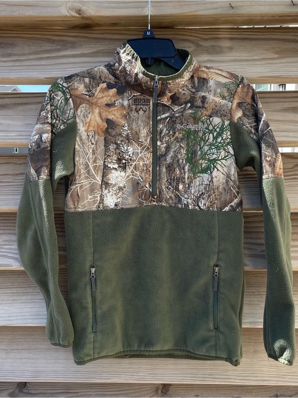 Columbia PHG partial zip camo green tan fleece jacket Youth Large